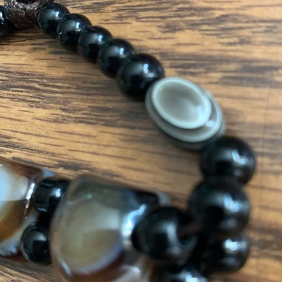 Glass Bead Agate Stone Sliding Knot Clasp Bracelet - Picture 3 of 5